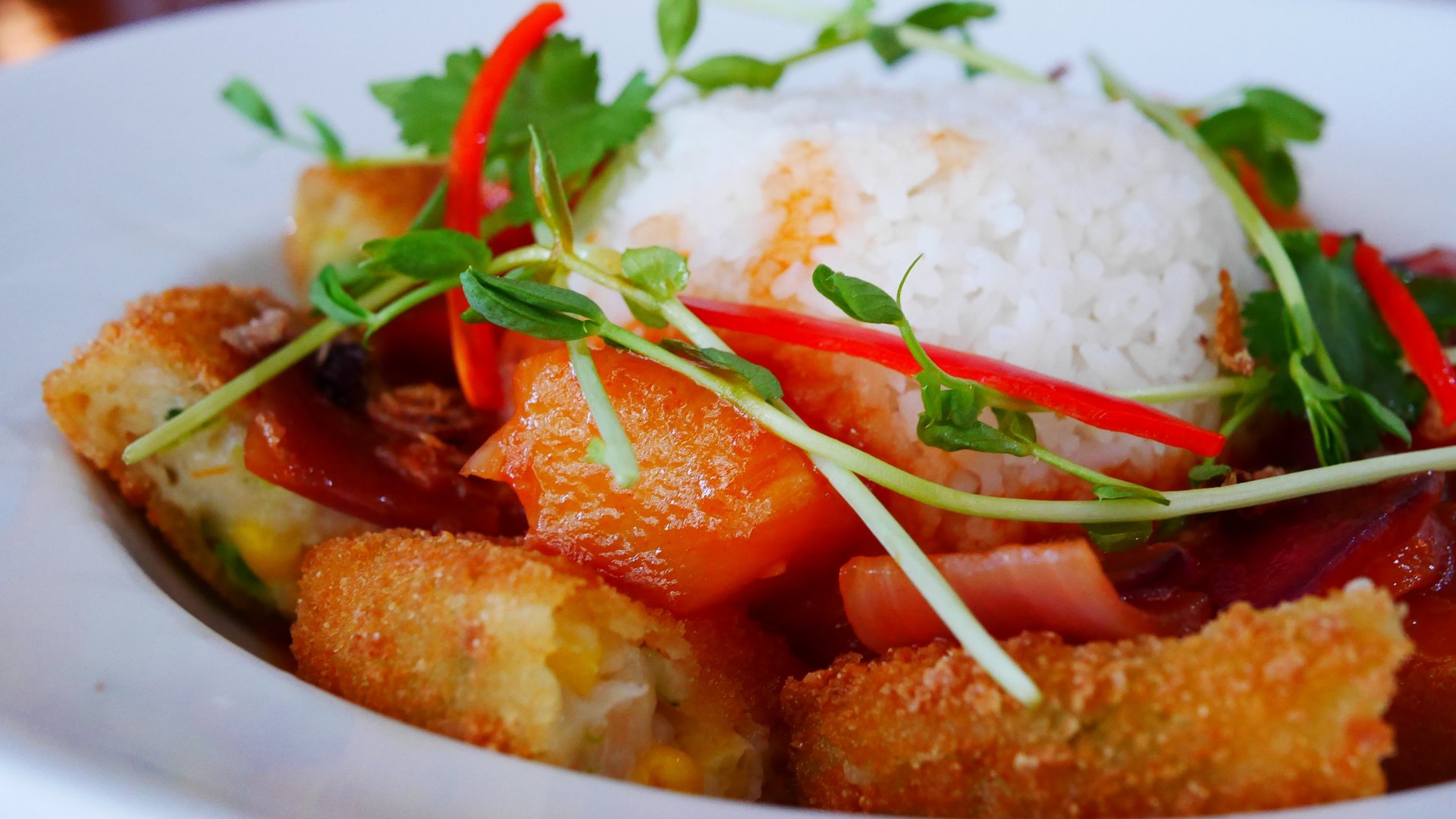 Sweet & Sour Vegetarian Croquettes with Rice