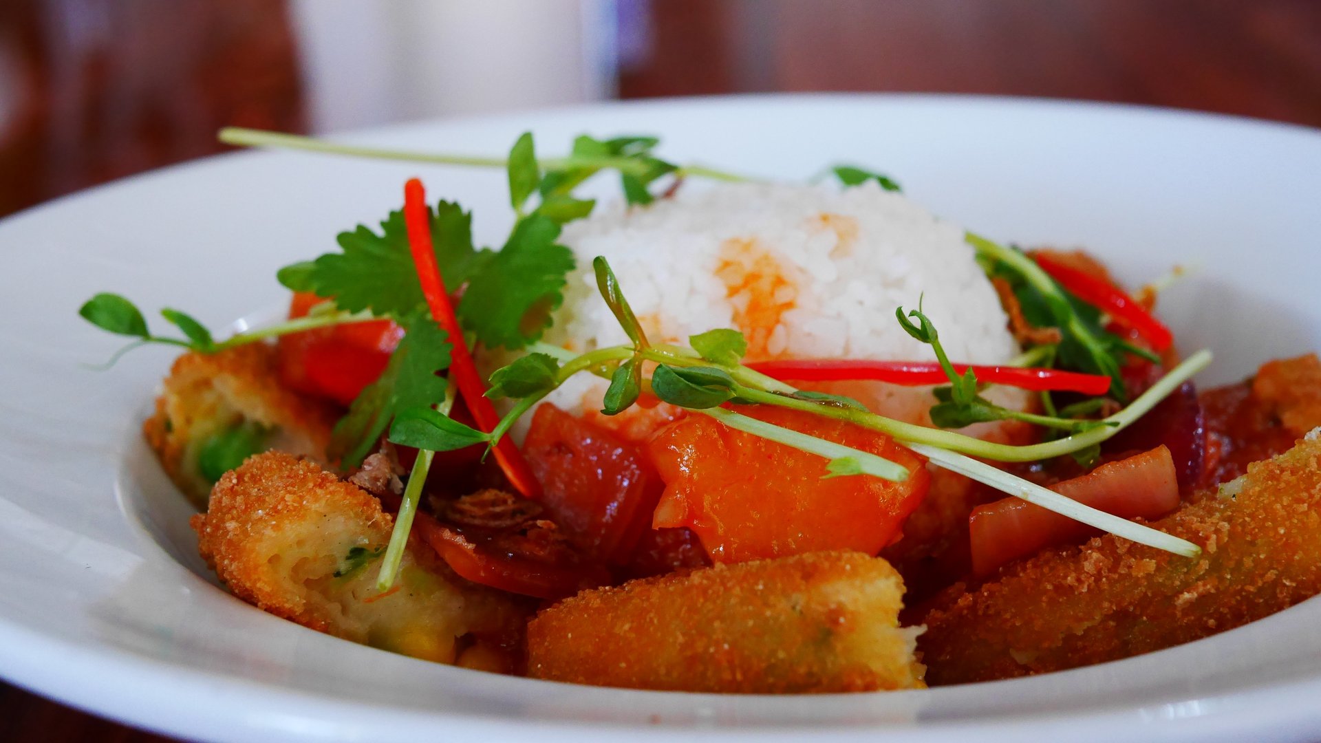 Sweet & Sour Vegetarian Croquettes with Rice