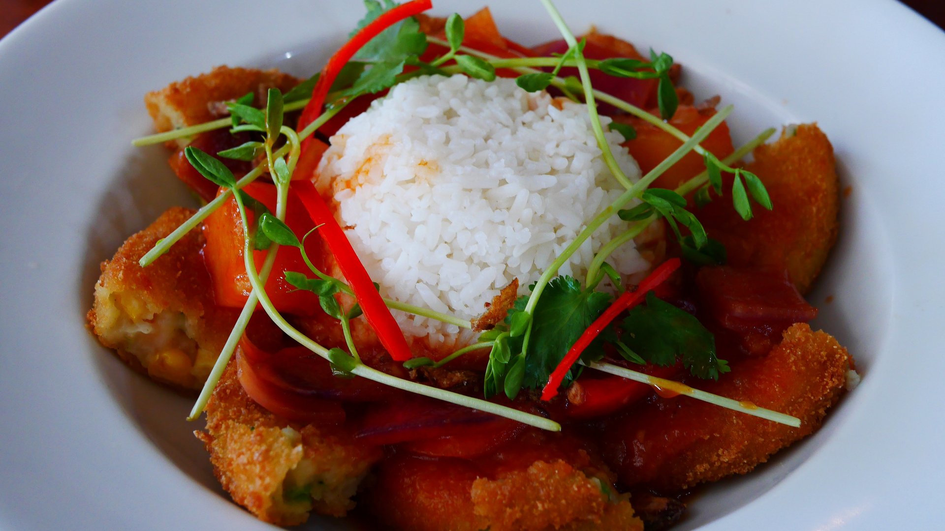 Sweet & Sour Vegetarian Croquettes with Rice