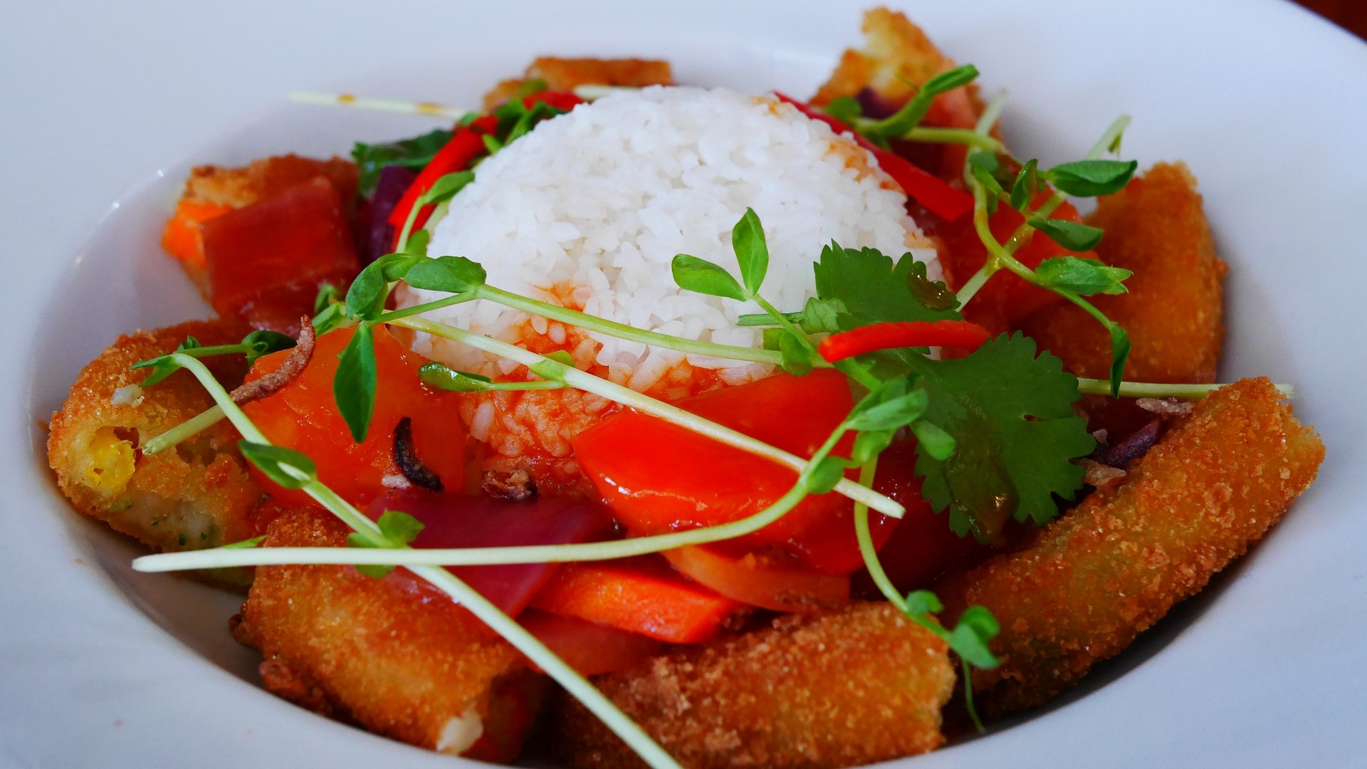 Sweet & Sour Vegetarian Croquettes with Rice