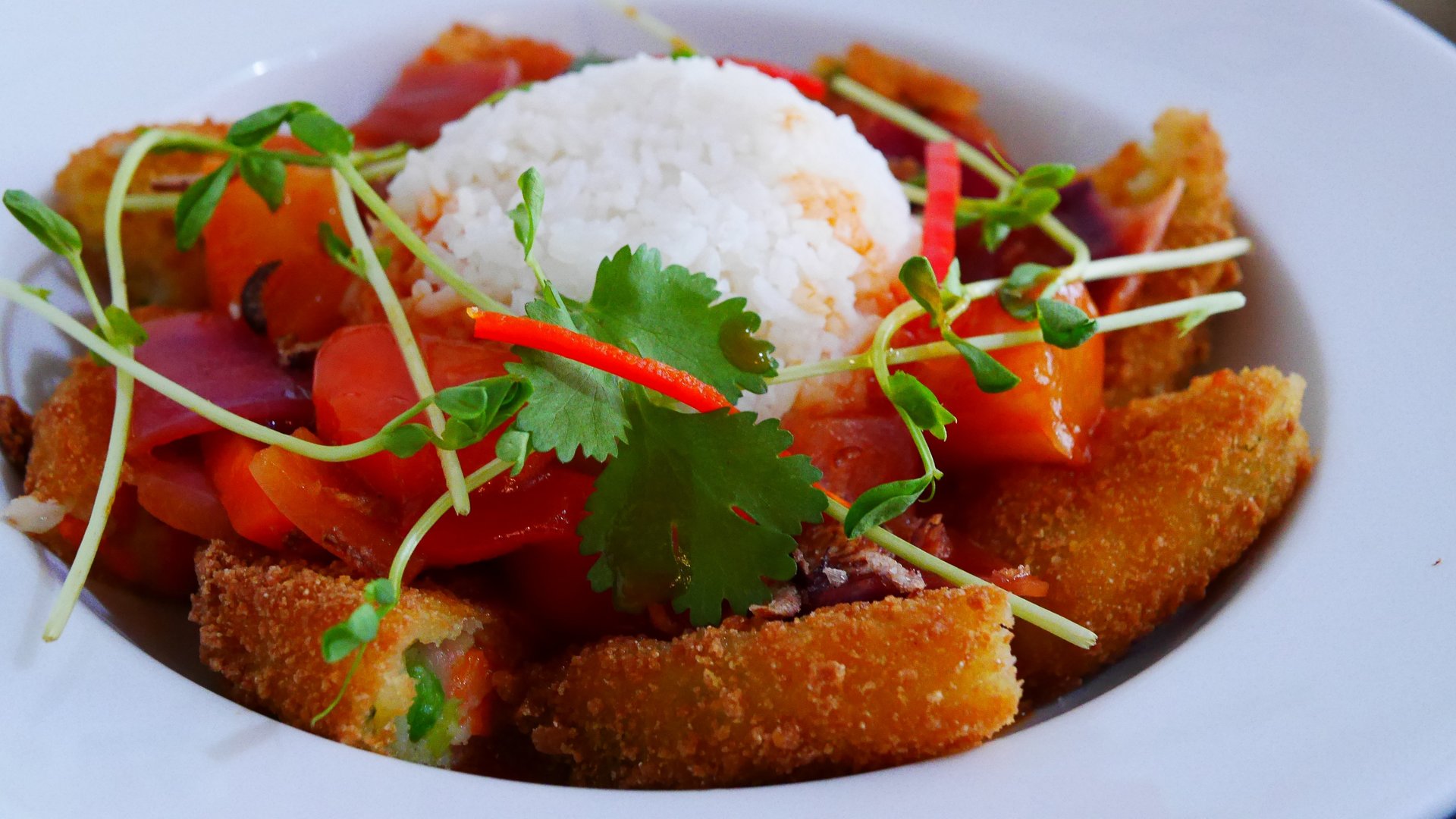 Sweet & Sour Vegetarian Croquettes with Rice