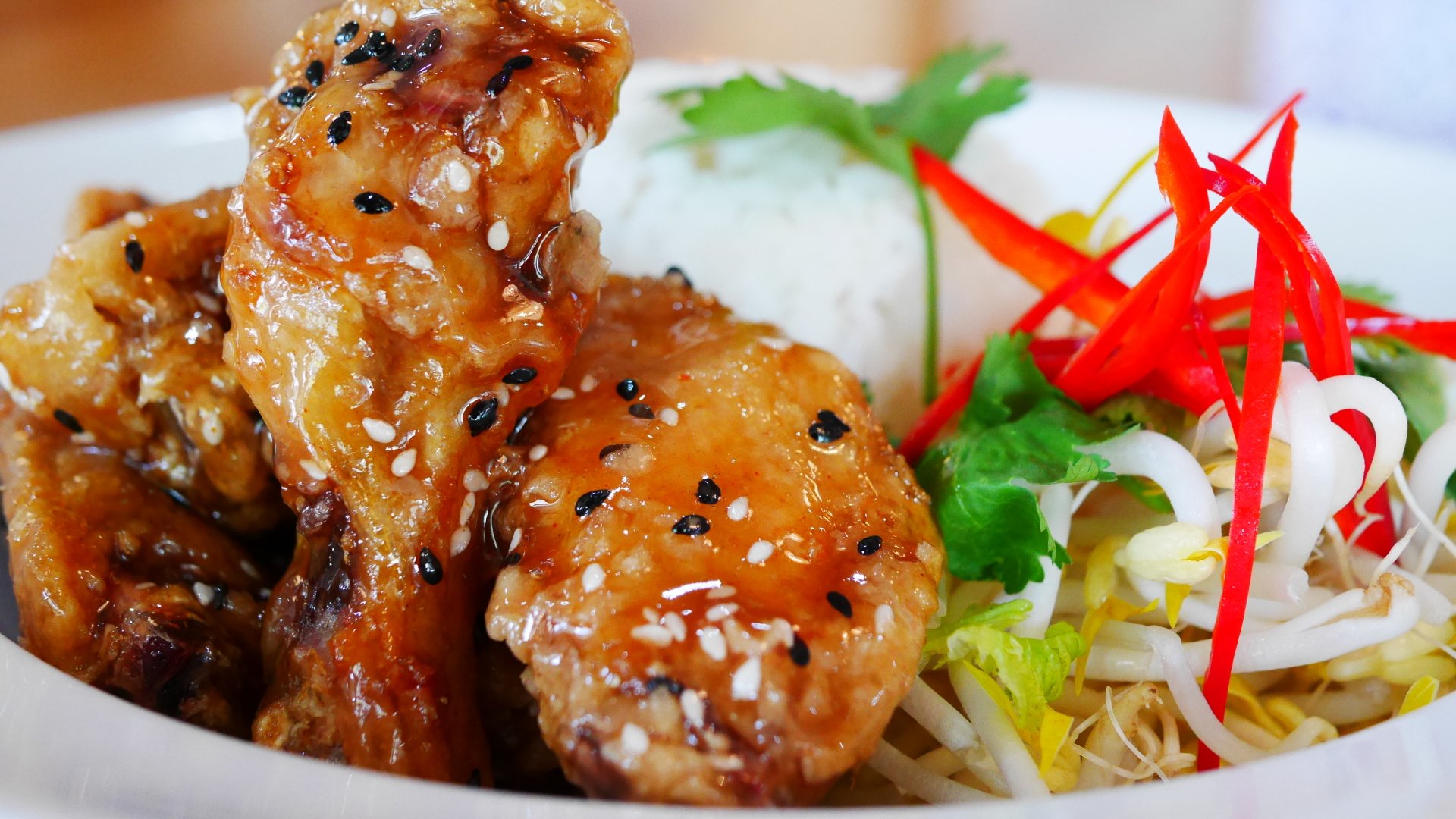 Sticky Taiwanese Plum & Sesame Chicken Wings with Rice