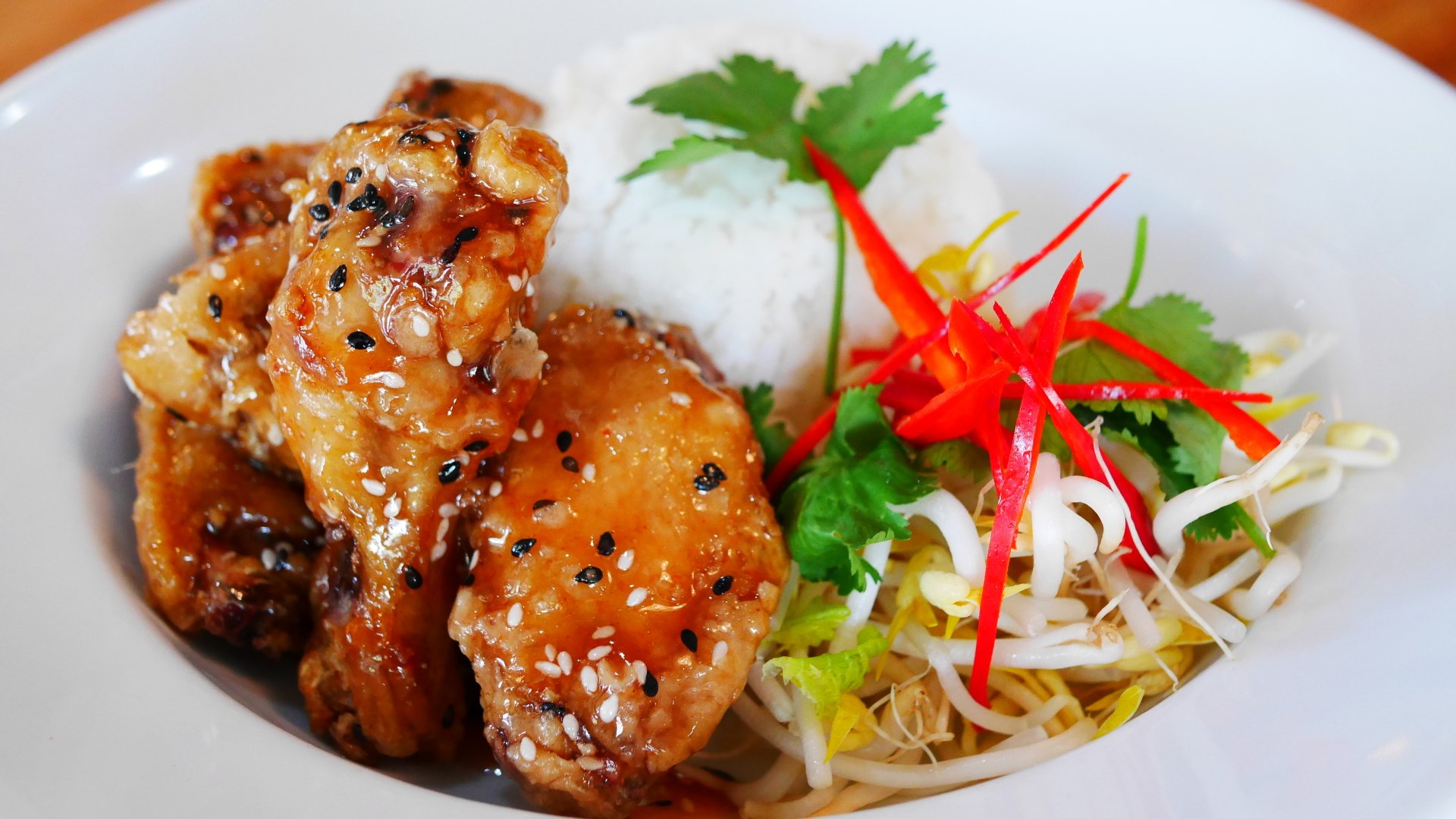 Sticky Taiwanese Plum & Sesame Chicken Wings with Rice