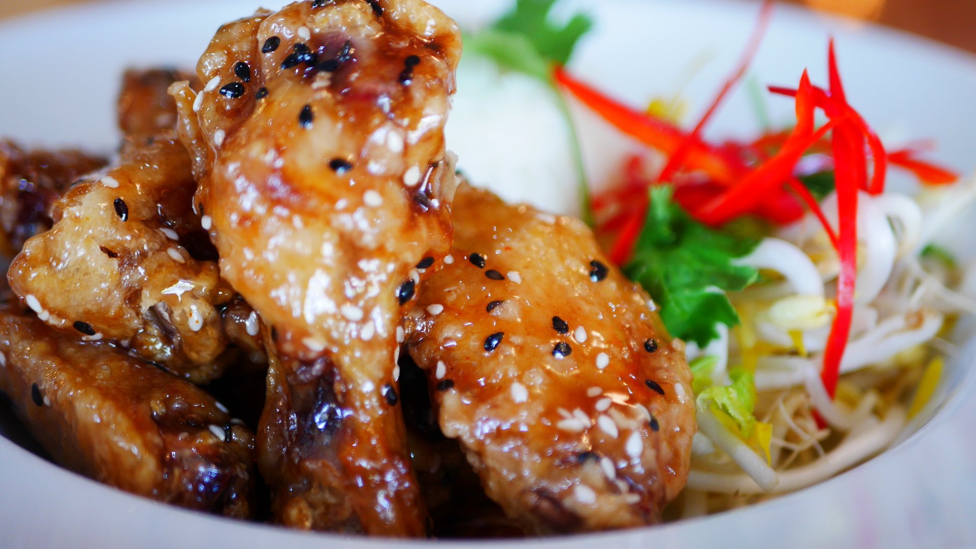 Sticky Taiwanese Plum & Sesame Chicken Wings with Rice