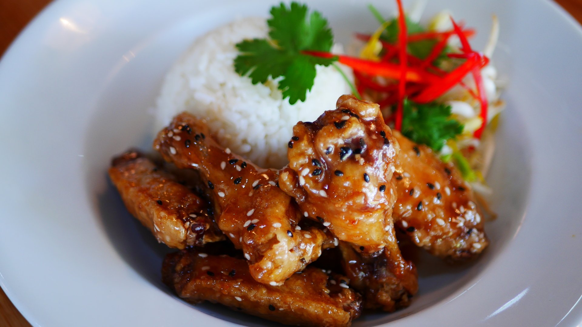 Sticky Taiwanese Plum & Sesame Chicken Wings with Rice