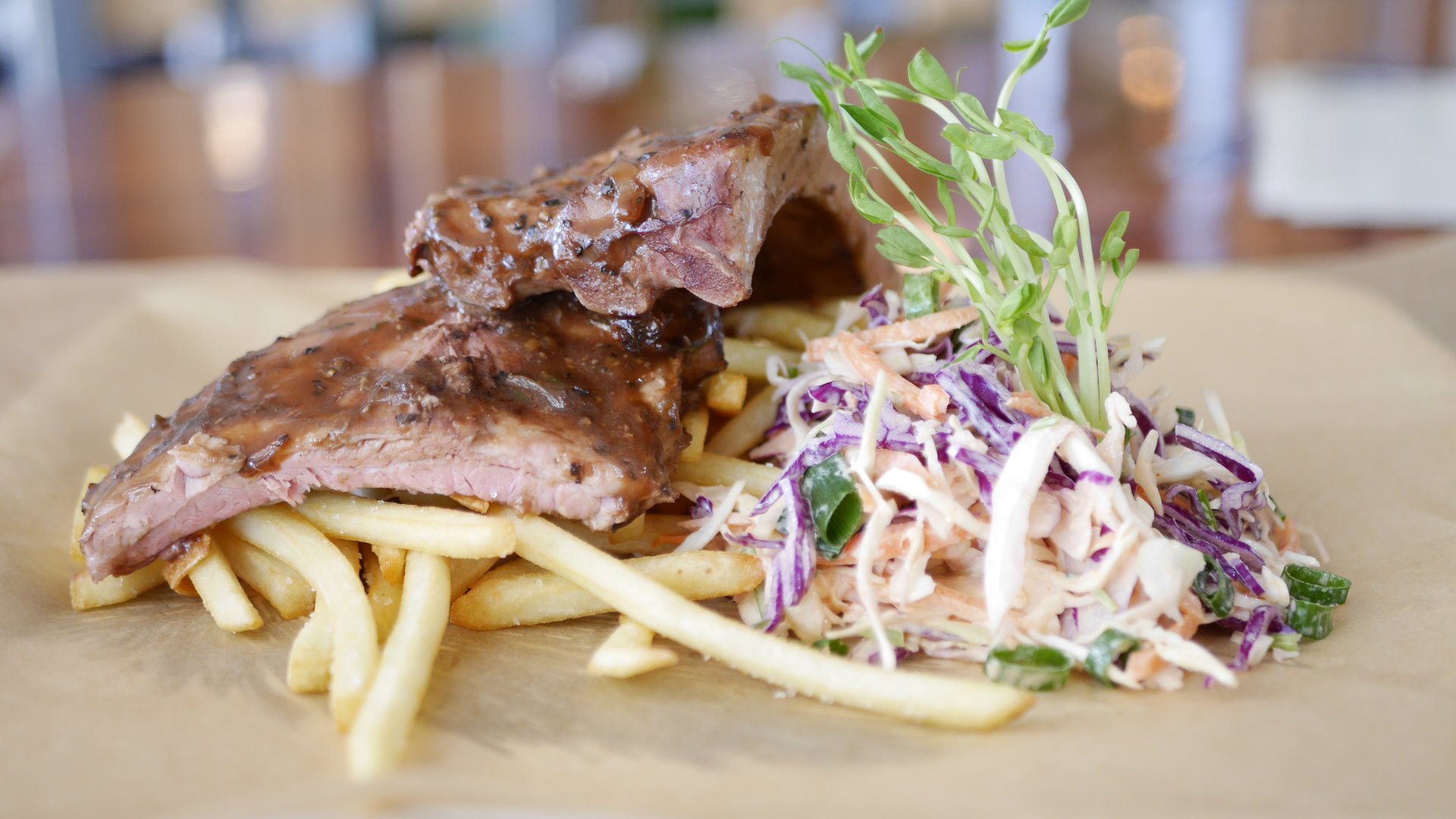 Street Eats - USA Black Pepper Pork Ribs with Slaw & Chips.