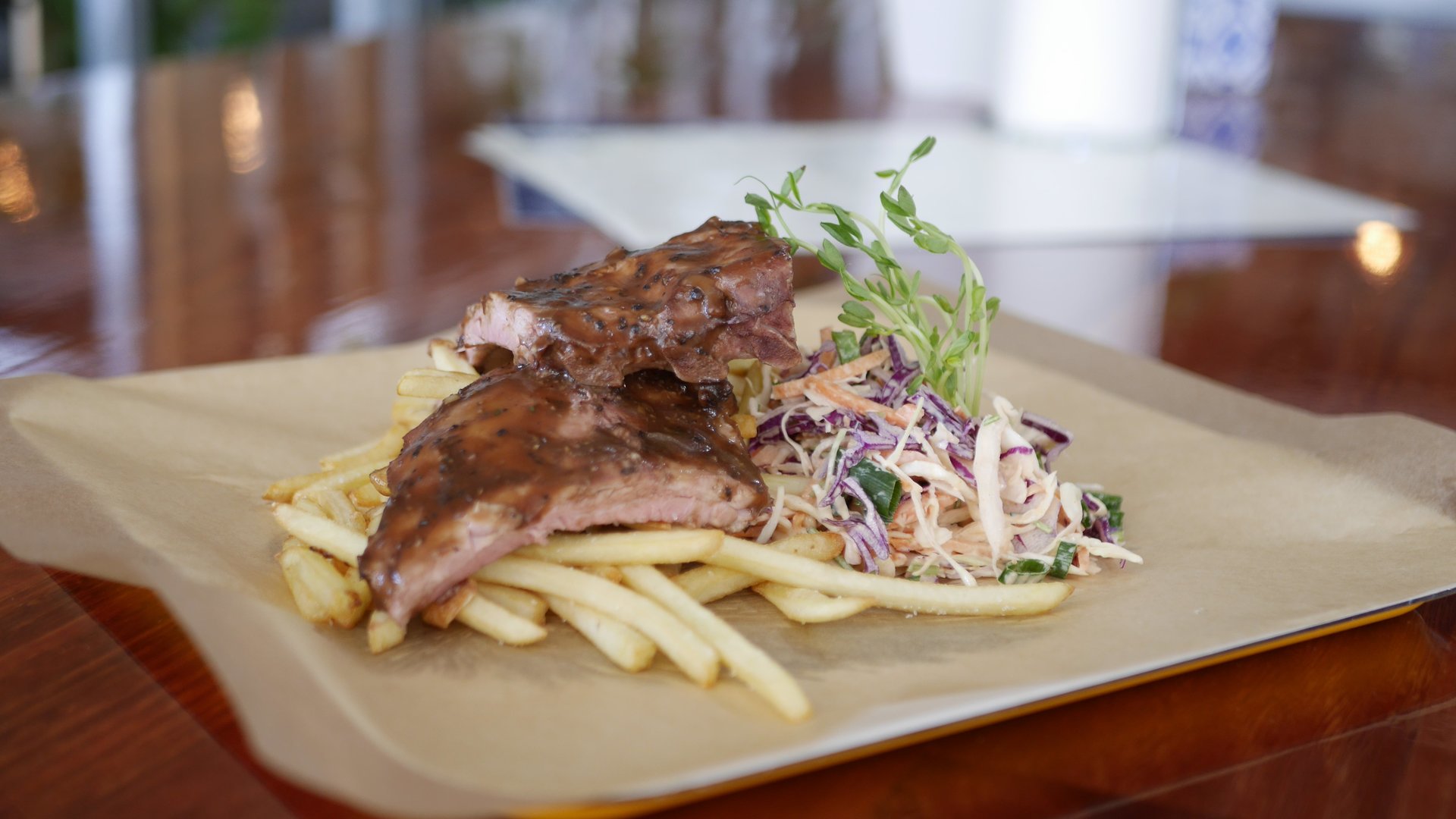 Street Eats - USA Black Pepper Pork Ribs with Slaw & Chips.