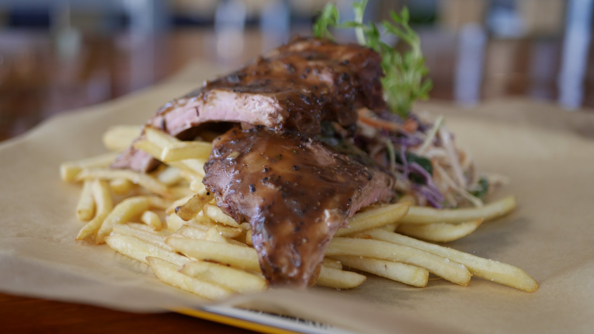 Street Eats - USA Black Pepper Pork Ribs with Slaw & Chips.