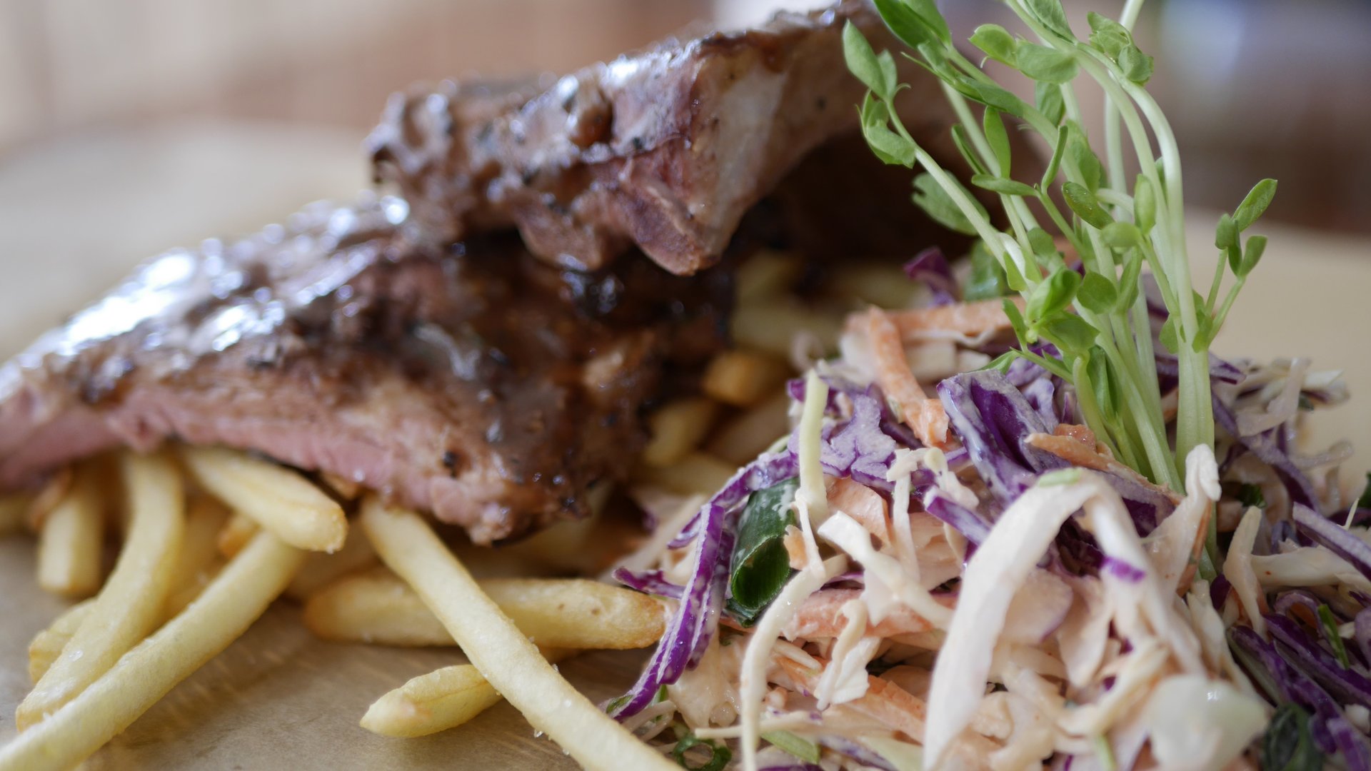 Street Eats - USA Black Pepper Pork Ribs with Slaw & Chips.