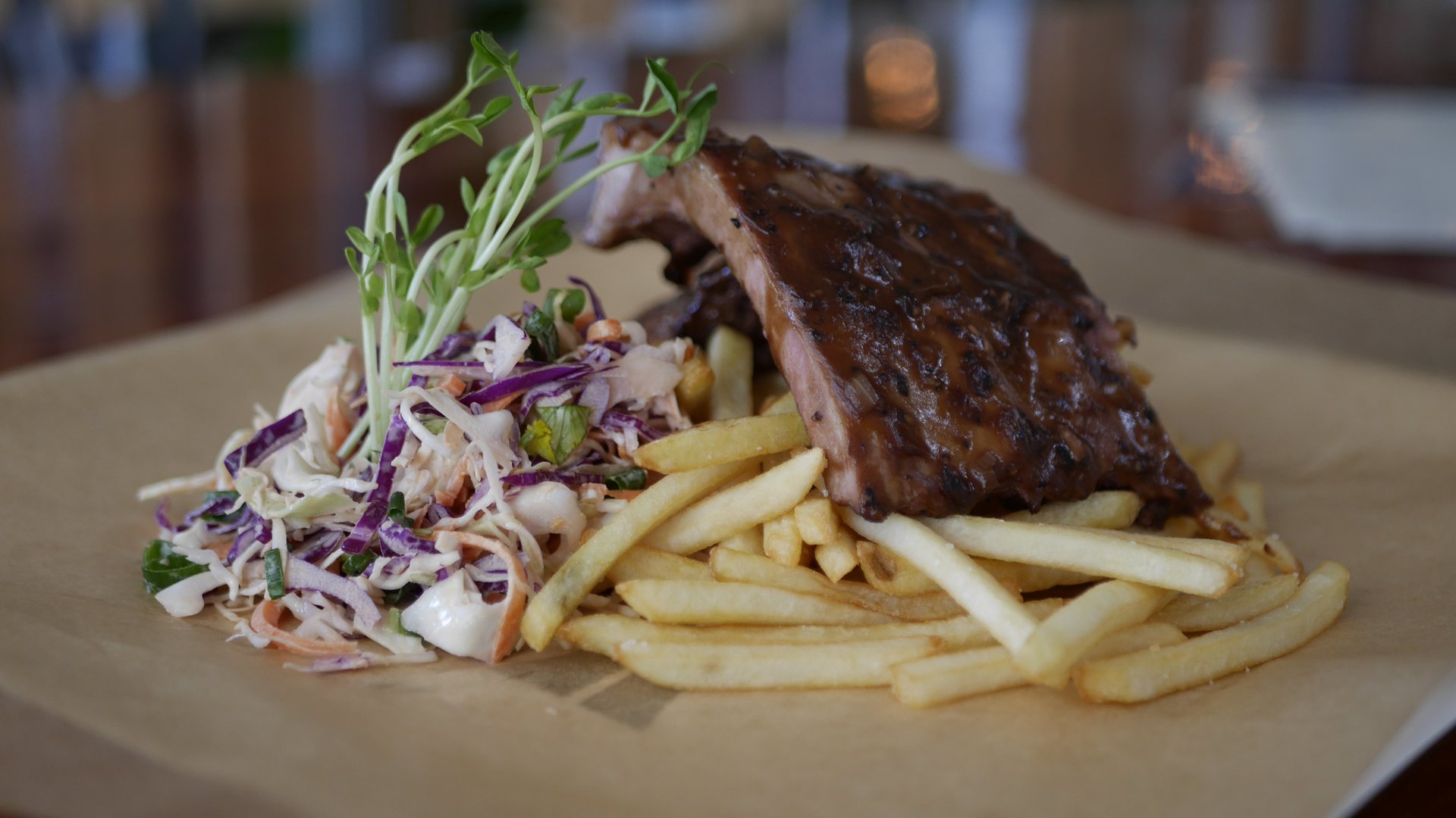 Street Eats - USA Black Pepper Pork Ribs with Slaw & Chips.