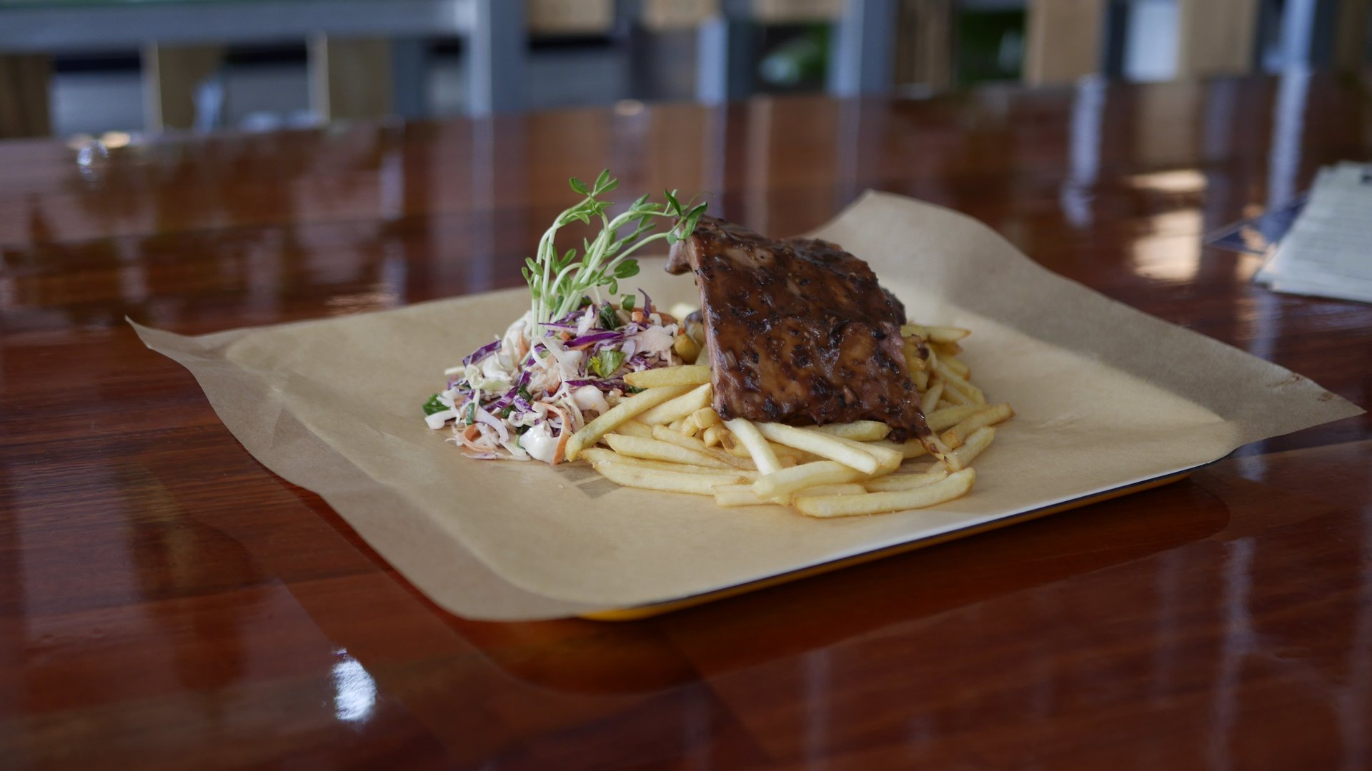 Street Eats - USA Black Pepper Pork Ribs with Slaw & Chips.