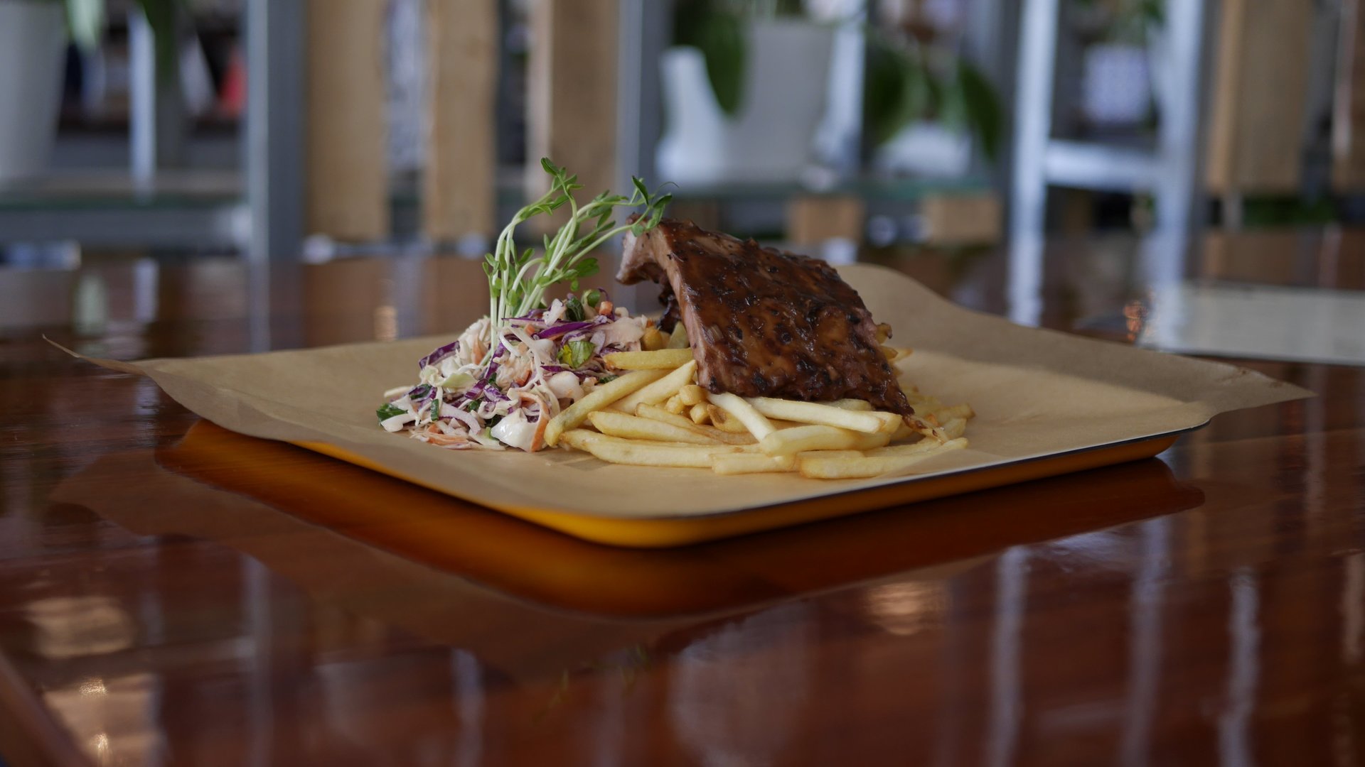 Street Eats - USA Black Pepper Pork Ribs with Slaw & Chips.
