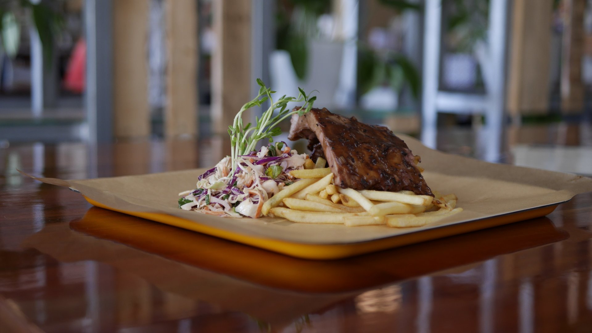 Street Eats - USA Black Pepper Pork Ribs with Slaw & Chips.