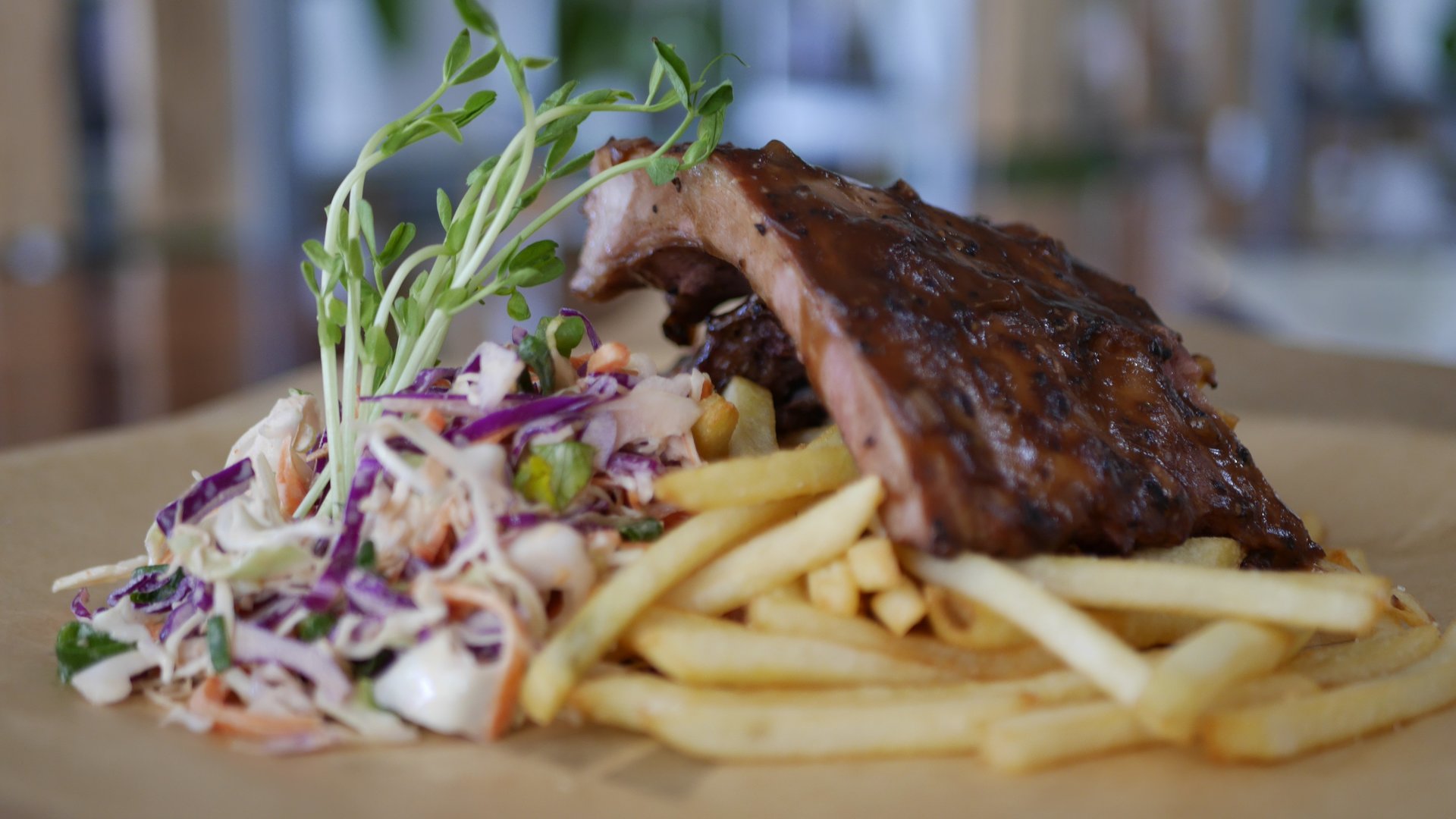 Street Eats - USA Black Pepper Pork Ribs with Slaw & Chips.