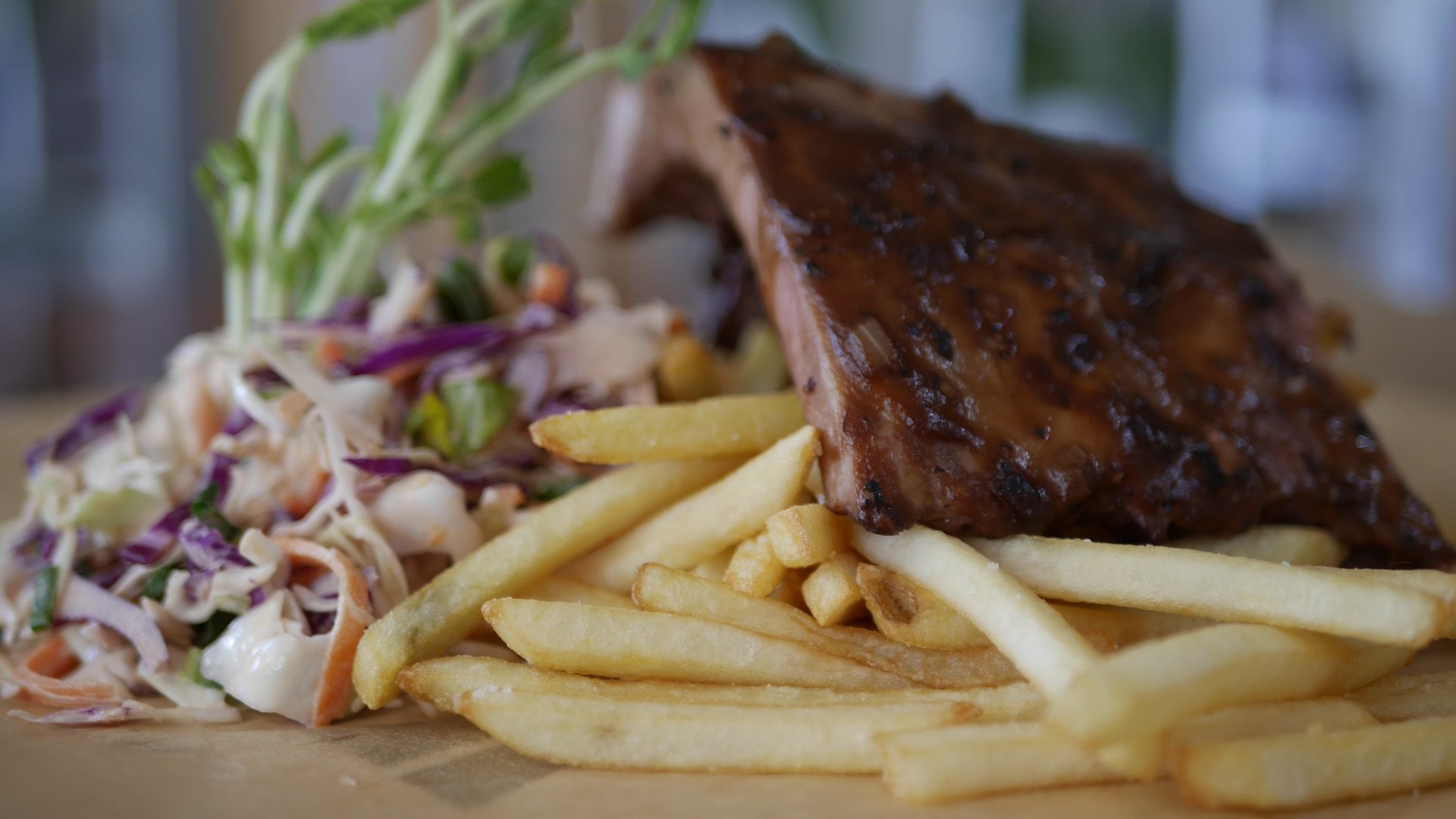 Street Eats - USA Black Pepper Pork Ribs with Slaw & Chips.