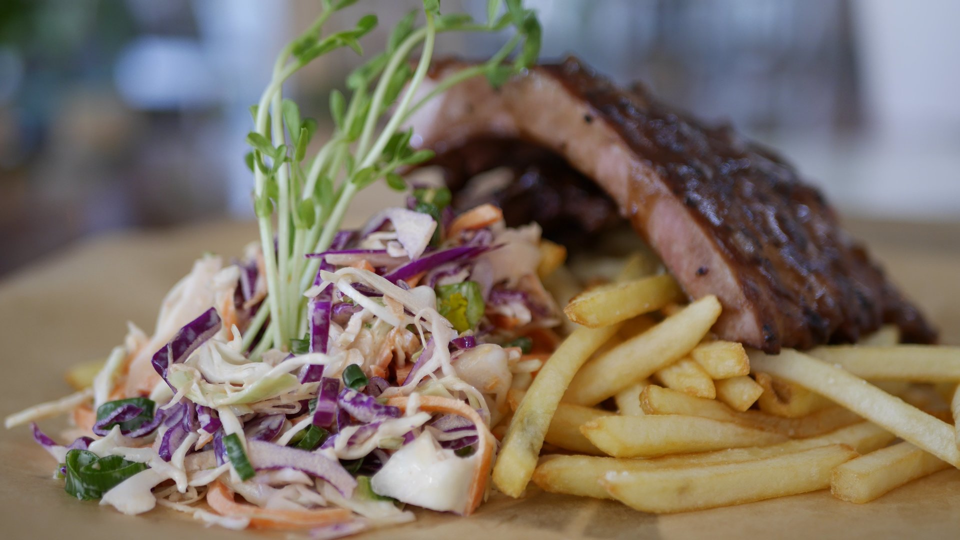 Street Eats - USA Black Pepper Pork Ribs with Slaw & Chips.