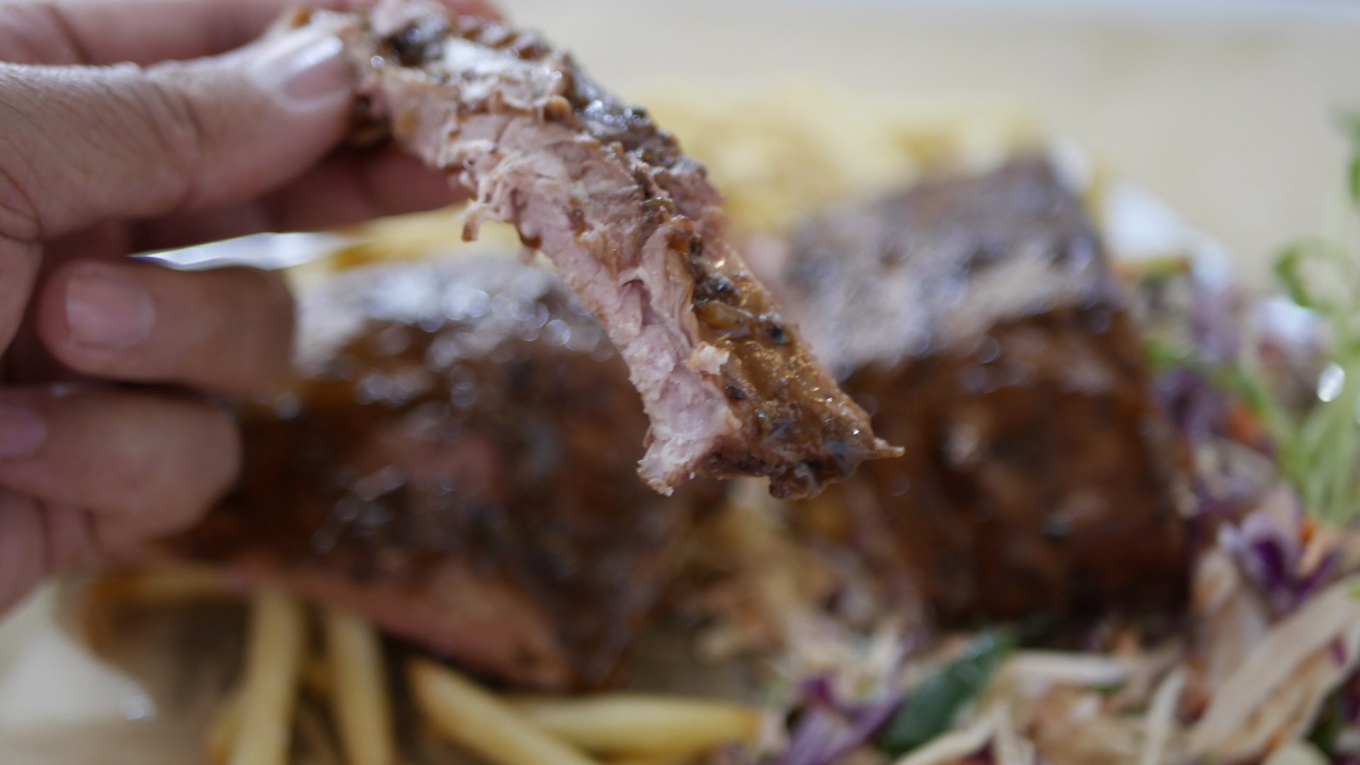 Street Eats - USA Black Pepper Pork Ribs with Slaw & Chips.
