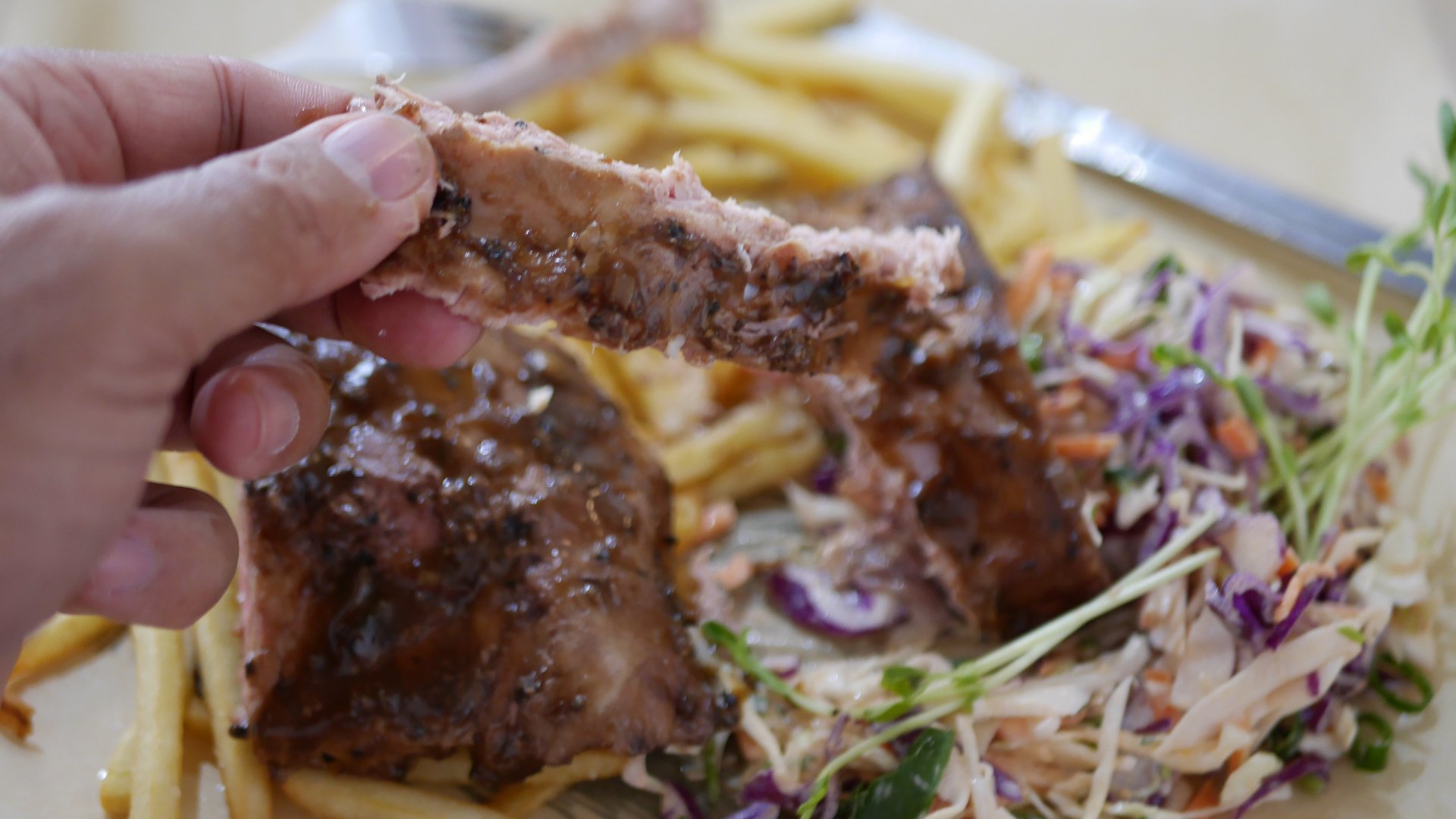 Street Eats - USA Black Pepper Pork Ribs with Slaw & Chips.