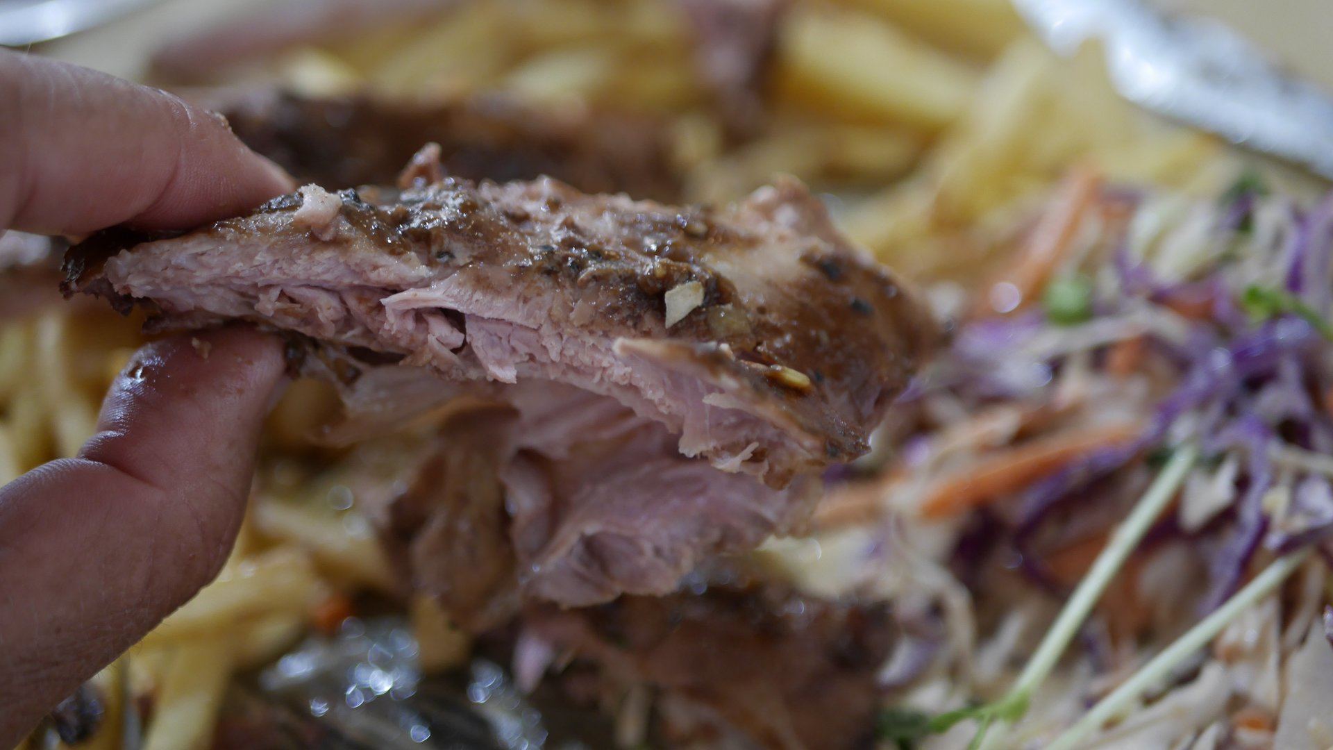 Street Eats - USA Black Pepper Pork Ribs with Slaw & Chips.