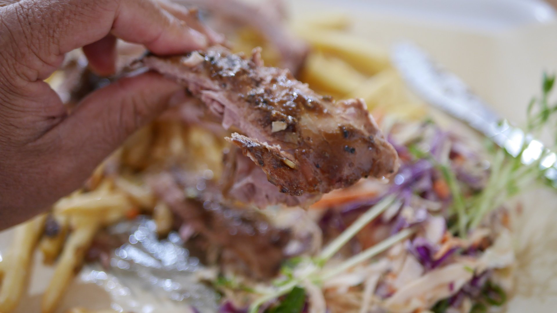 Street Eats - USA Black Pepper Pork Ribs with Slaw & Chips.