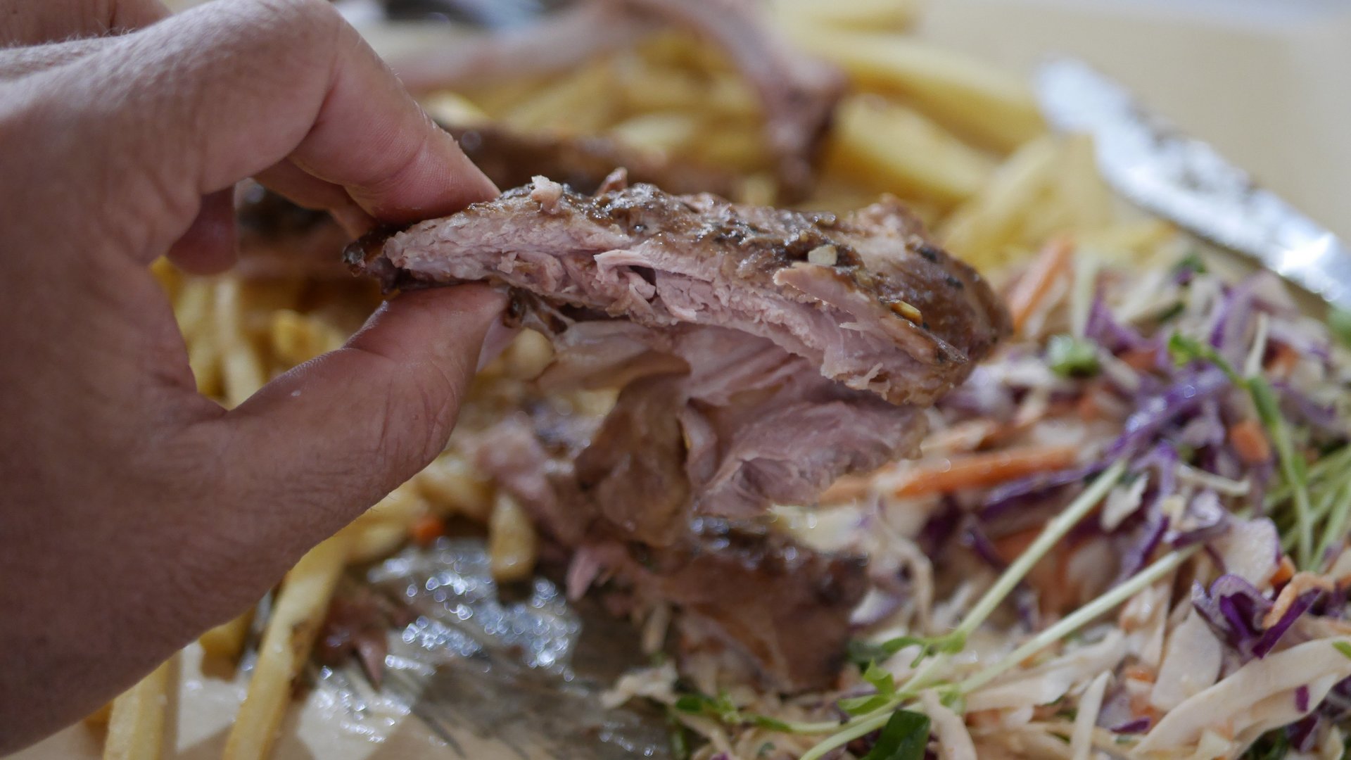 Street Eats - USA Black Pepper Pork Ribs with Slaw & Chips.