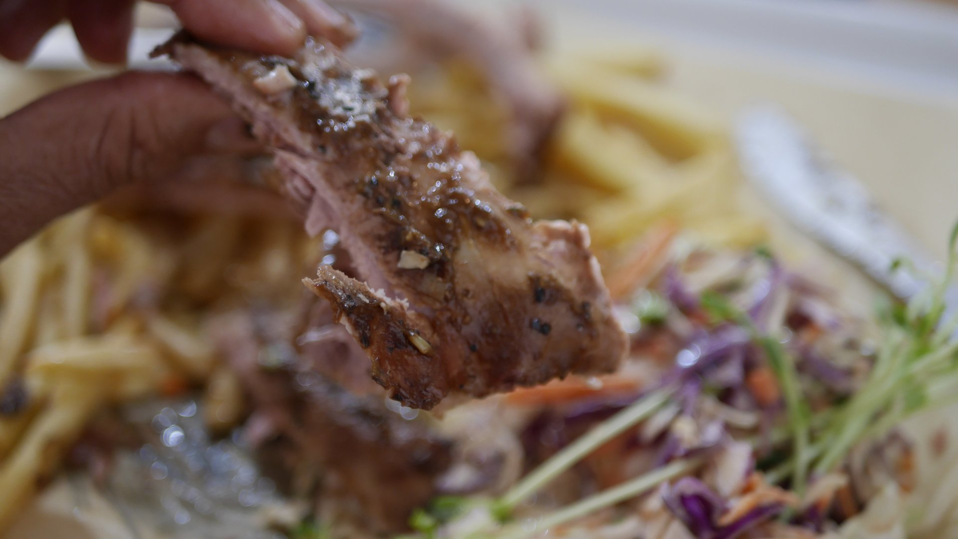 Street Eats - USA Black Pepper Pork Ribs with Slaw & Chips.