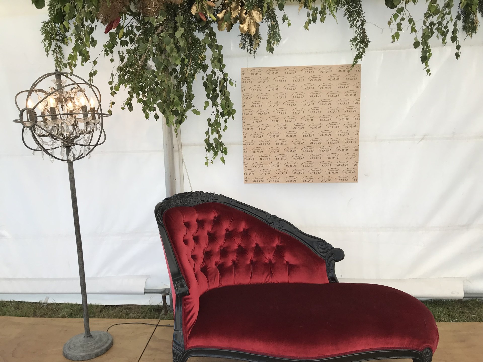 Red Chaise, Chandelair for Hire