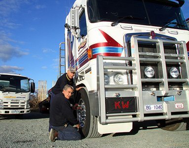 working on truck tire