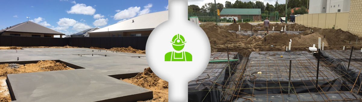 worker inspecting newly made concrete foundation