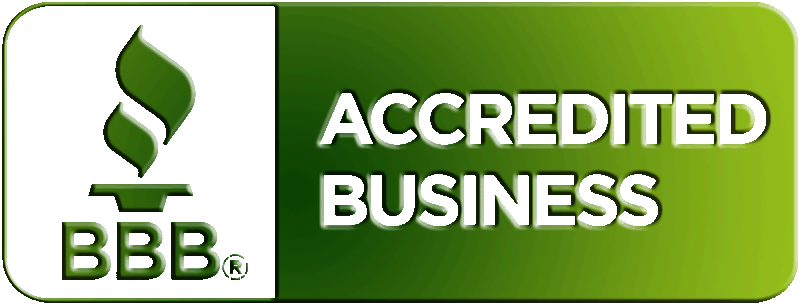 A green button that says accredited business on it