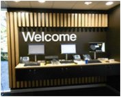 Interior view of a welcome desk at an office