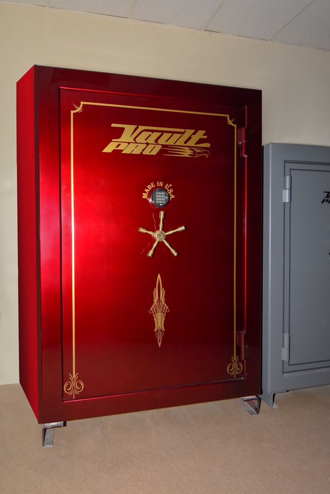 custom safe with custom brandywine red gloss paint and custom pinstripe