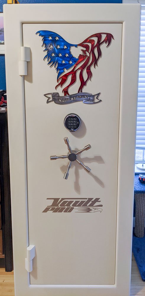 custom metal art on safe door