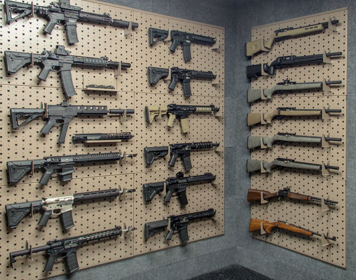 Custom Gun Room Design with Modular Weapons and Gear Storage Racks