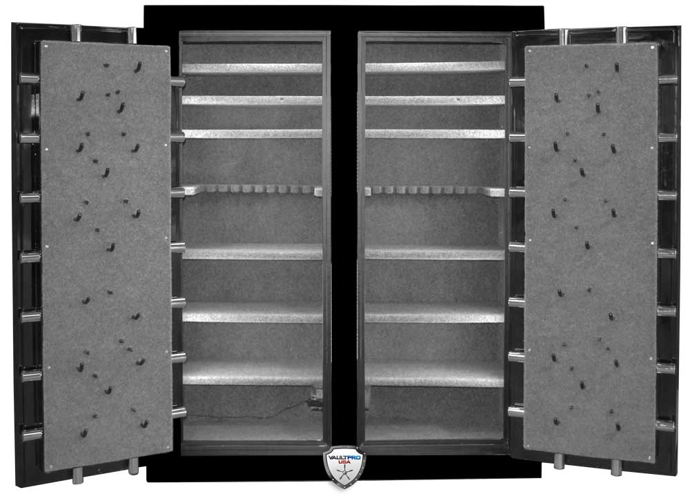 Double Door Safe is ideal for large collections with easy access. Optional Pistol Holders on Doors Shown.