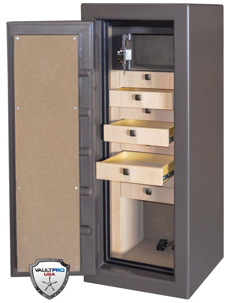 Small Home Jewelry and Valuables Safe. Custom Easy Glide Drawers and Safe in Safe for added security.
