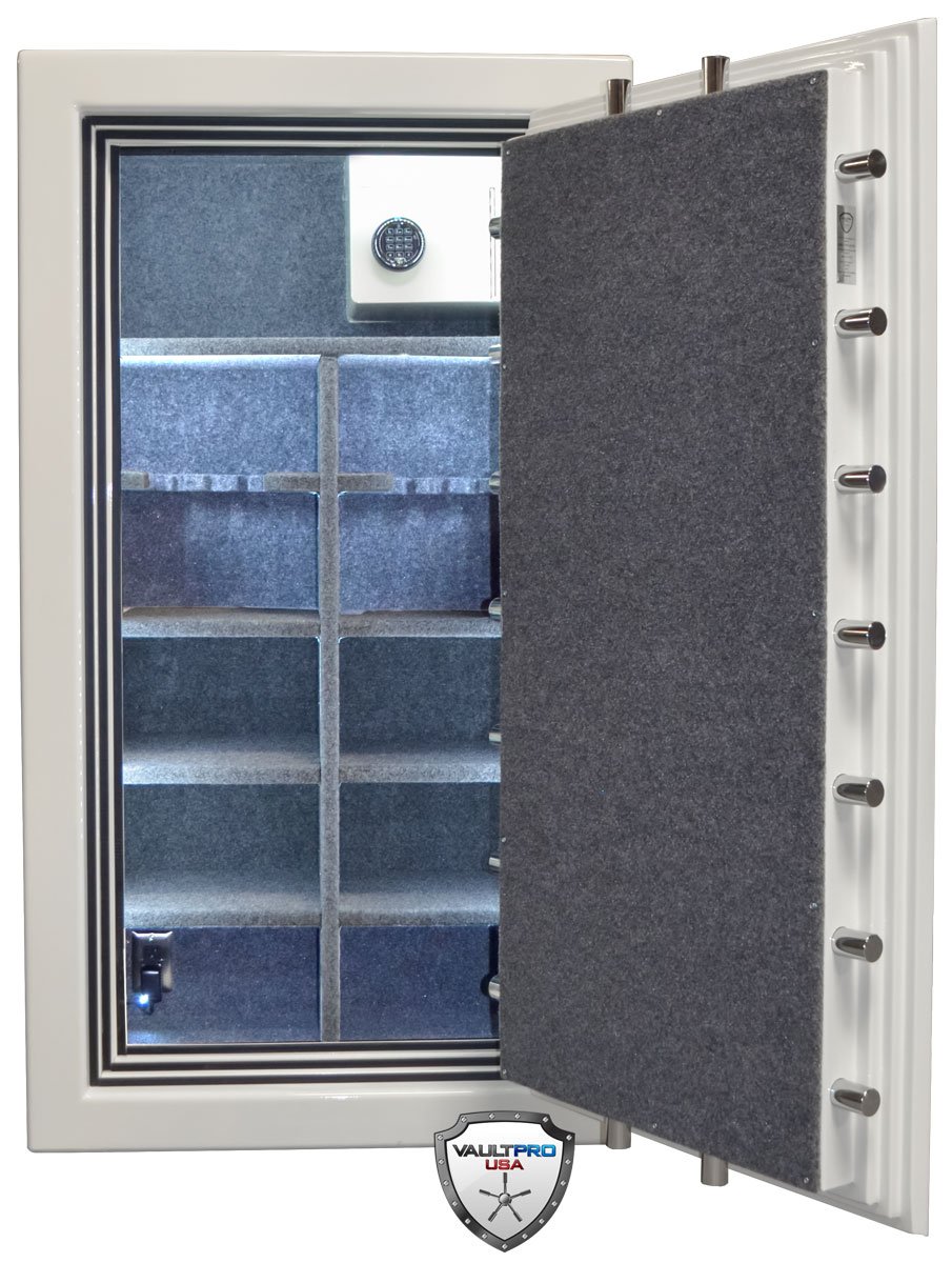 Custom safe interior with L.E.D. automatic lighting and electrical outlet