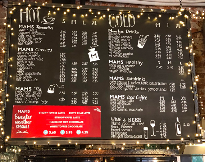 Menukaart MAMS coffee & more