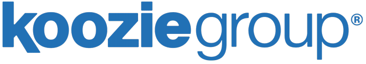 A blue koozie group logo on a white background