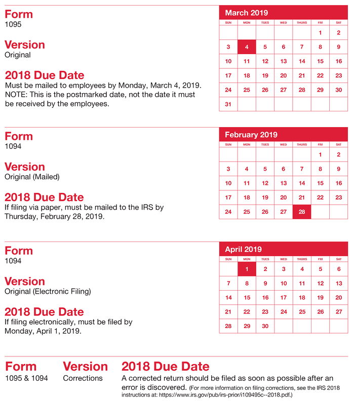 ACA Reporting Deadlines for the 2018 Tax Year