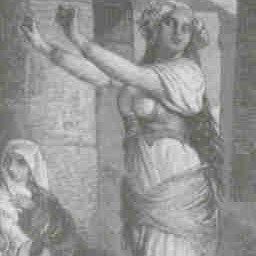 A dance in the ruins of Karnak.  Late 19th century.  Engraving